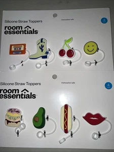 Room Essentials Silicone Straw Toppers Dishwasher Safe 8-Pack Cartoon Fun Assort - Picture 1 of 3