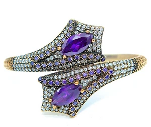 Ottoman Empire Style 16CT Amethyst & Topaz 925 Sterling Silver Bracelet   - Picture 1 of 3