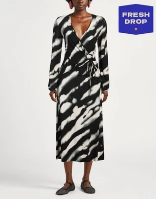 WEEKEND MAX MARA Staffa Jersey Midi Dress Size L Black Wrap Effect V-Neck — 第 1/4 张图片