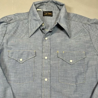 Camisa de Trabajo Mediana De Colección Años 60 Sears Chambray Perla Snap EE. UU. Ropa de Trabajo Para Hombres 15-15 1/2 Foto 1 de 4