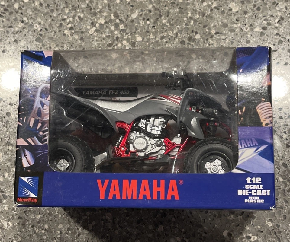 NewRay Yamaha YFZ450 ATV 1:12 Scale Die-Cast Model Quad Gray Red - Image 1 of 4