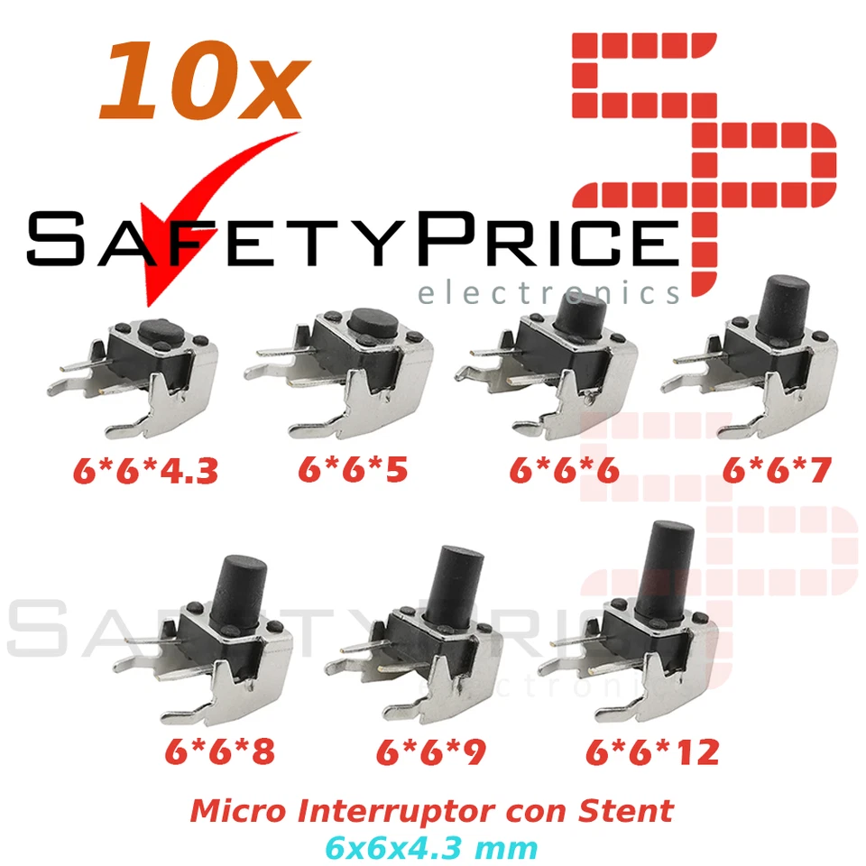 10x Pulsador Tactil Micro interruptor angulo recto con stent soporte 6x6x4.3mm - Imagen 1 de 1