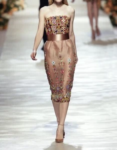 BLUMARINE Vintage 90s Bead Sequin Crystal Embellished Strapless Corset Dress XS - Picture 1 of 6
