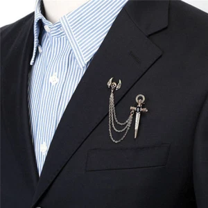 Cristal Espada Calavera Alas Unisex Chaqueta Abrigo Broche Pin Joyería Acento Alfiler Cadena - Imagen 1 de 7