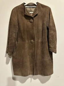 Vintage 50s Wiskania Sporta Dark Brown Suede Lined Leather Jacket Women 38 - Picture 1 of 8