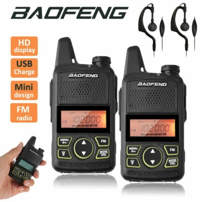 2PC Baofeng BF-T1 Mini Walkie Talkie FM Long Range UHF Two Way Radio + Earpieces - Image 1 of 4