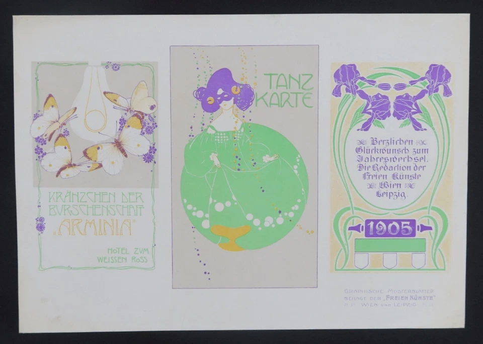 Planche imprimeur TANZ KARTE print Art Nouveau Jugendstil no Mucha 1905 - Photo 1/1