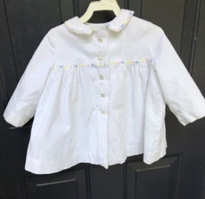 Vintage Hand Made Girls Dress Coat White Corduroy Pastel Heart Embroidery VGUC - Picture 1 of 11