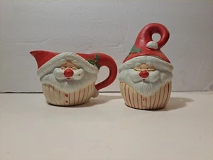 Santa Cream and Lidded Sugar Jar Dish Set Christmas Holiday Entertaining Coffee - Picture 1 of 12