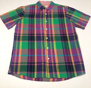 G&M Mens Short Sleeves Button Down Multicolor Plaid Collared Shirt Size Medium 