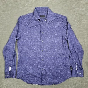 Bugatchi 8-Way Stretch Men Shirt Large Heather Blue Long Sleeve Comfort Preppy - Picture 1 of 8