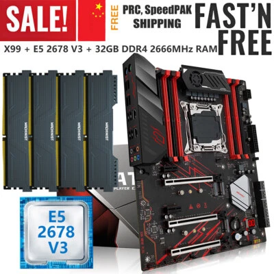 LGA 2011-3 X99 Motherboard + E5 2678 V3 32GB DDR4 2666MHz WIFI/NVMe M.2 Dual LAN - Image 1 of 4
