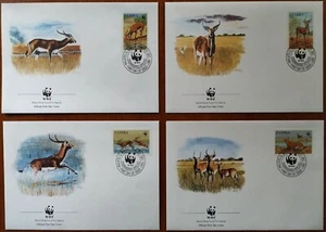 Zambia 1987 WWF Fauna / Black Lechwe Antelope COmplete 4V on 4 x FDCs - Picture 1 of 2