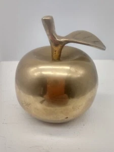 Vintage Brass Bell Apple Stem Leaf Shaped Paper Weight  good ring   2 1/2 inches - Picture 1 of 10
