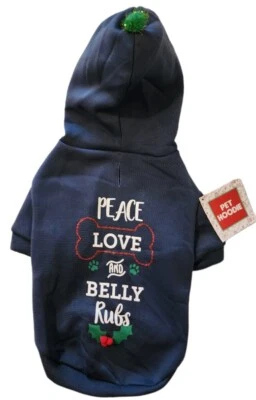 Ropa para mascotas "Peace Love & Belly Rubs Holiday cachorro/perro sudadera con capucha, pequeña Foto 1 de 4