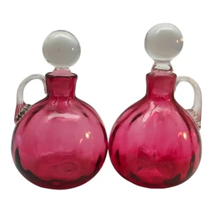 1800s Antique Hand Blown Cranberry Glass Cruet Lot Of 2 READ! - Picture 1 of 13