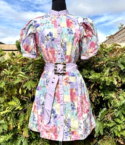 NWT-AQUA BLU SZ. M Multi Puff Sleev Buttoned Front Belt Mini Dress- MSRP $459.95 - Picture 1 of 17