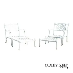 Regency Scrollwork Aluminum Garden Patio Lounge Arm Chairs with Ottoman- a Pair - Picture 1 of 13