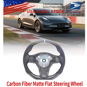 Real Carbon Fiber Matte Flat Steering Wheel For Tesla Model 3 Model Y No heated - Bild 1 von 6