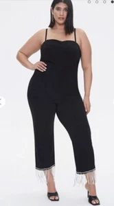 Forever 21 Womens Plus sz 2X Cami Jumpsuit With Rhinestones Black NWT Stretch - Picture 1 of 12