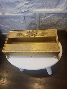 Vintage Hollywood Regency Gold Taschentuchbox Halter mit Fuß  - Bild 1 von 11