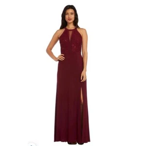 Nightway Womens Merlot Burgundy Long Sequin Formal Halter Gown Dress Size 6 NEW - Picture 1 of 15