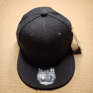 KB Ethos Solid Black Fitted 7.625 Baseball Cap Hat Blank Plain Flat Bill Trucker - Picture 1 of 6