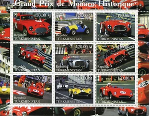 Turkmenistan Cars Stamps 2000 MNH Grand Prix GP of Monaco F1 Formula 1 9v M/S - Picture 1 of 1