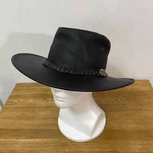 Jacaru Australia Swagman Leather Hat - 1003 - Black XS Australia Extra Small - Picture 1 of 11