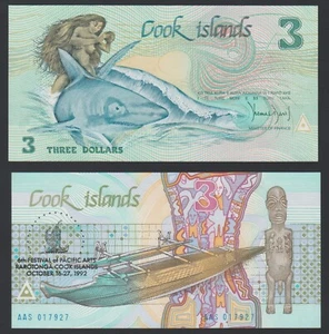 Cook Islands 3$ 1992 Ina & Shark Commemorative Overprint P6 Prefix AAS UNC - Picture 1 of 8