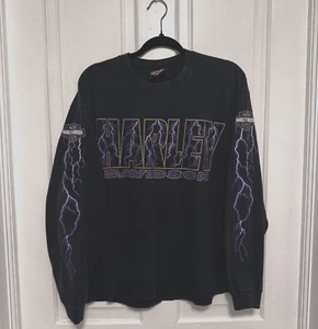 Vintage 1995 Harley Davidson Purple Lightning Longsleeve Shirt Large Buffalo NY - Picture 1 of 17