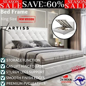 Artiss Bed Frame King Size Gas Lift Base With Storage Upholstered Wooden White - Picture 1 of 13