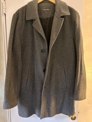 Calvin Klein 3 Button Pea Coat Mens Medium Gray Wool Cashmere Blend Lined Winter - Image 1 of 4