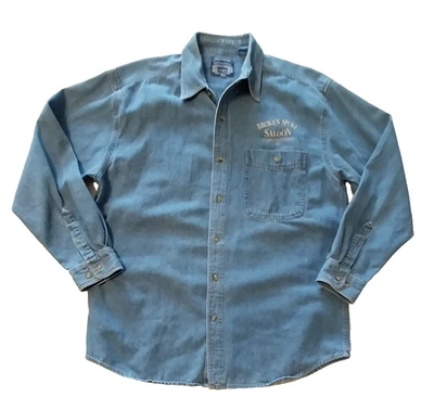 Broken Spoke Saloon Sturgis South Dakota Blue Denim Long Sleeve SIZE LARGE - Image 1 of 4