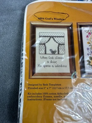 Vintage Religious Cross Stitch Kit Christian 5x7 Bible Verse Blue Aida 1980s - Image 1 of 3
