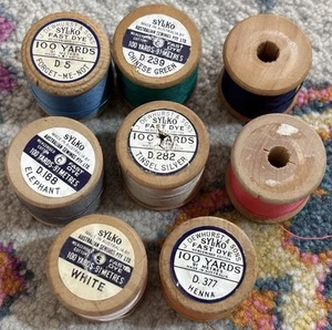 Vintage Sylko Three Shells Wooden Spools Cotton Bundle Made In Australia - S140 - Picture 1 of 4