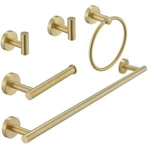 5-Piece Bath Hardware Towel Bar Towel Hook Toilet Paper Holder Set Brushed Gold - Picture 1 of 8