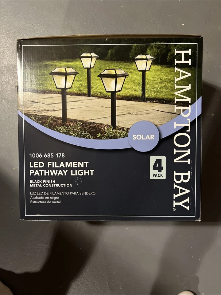 4 PACK Hampton Bay Black LED Filament Outdoor Solar Path Light Metal 1006685 178 - Image 1 of 1