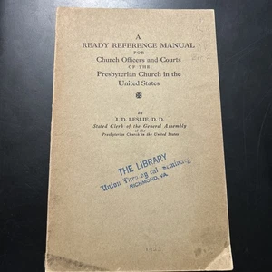Rare Booklet, 1923, Ready Reference Manual, Church Officers, PCUS, J.D. Leslie - Picture 1 of 2