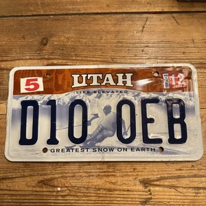 2012 Utah License Plate Life Elevated Greatest Snow On Earth D10 0EB ⛷️ Skier - Picture 1 of 7