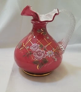 Vintage Fenton Wild Rose Krug Glas #896 von 1350 rosa Überfang Sue Jackson  - Bild 1 von 6