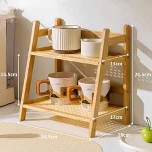 Organizador de encimera soporte para taza de café de 2 capas estante de almacenamiento de bambú multiusos - Imagen 1 de 13