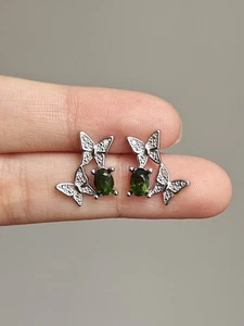 diopside double butterflies stud Earring - Picture 1 of 4