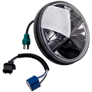 Black 7" inch Round LED Headlight Hi-Lo Beam for Jeep Wrangler JK TJ LJ CJ 97-17 - Picture 1 of 12