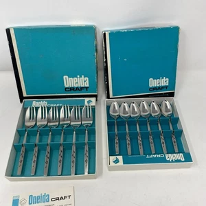 Oneida Oneidacraft Deluxe Capistrano Edelstahl 6 Gebäckgabeln 6 Kaffeelöffel - Bild 1 von 10