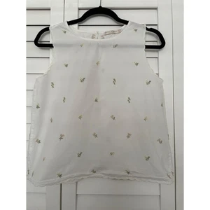 Zara Home weißes ärmelloses Top mit Blumenstickerei und gewelltem Saum - Bild 1 von 7