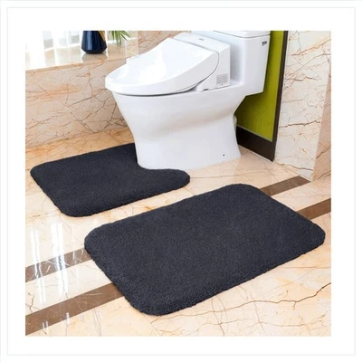 Badteppich Set rutschfest Mikrofaser 2er Schwarz Badezimmermatten - Bild 1 von 4