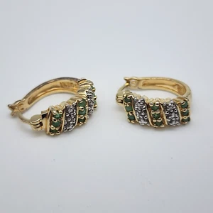Richline Chrysoprase Gold Over Sterling Silver 925 Oval Hoop Latch Back Earrings - Picture 1 of 15