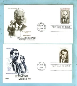 2 ARTMASTER FDC, "Sc 2816 Dr Allison Davis 29c & Sc 2812 Edward R. Murrow 29c" - Picture 1 of 4