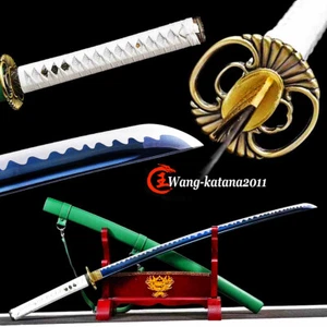 Full Tang Sharp Japanese Samurai Katana Sword Blue Blade with Leather Belt Saya - Picture 1 of 10